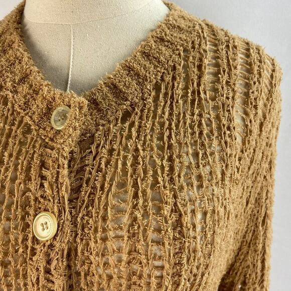 TheOpen Product sz 1 = XS / S Ribbed Knit Cardigan Top Tan - Picture 2 of 7